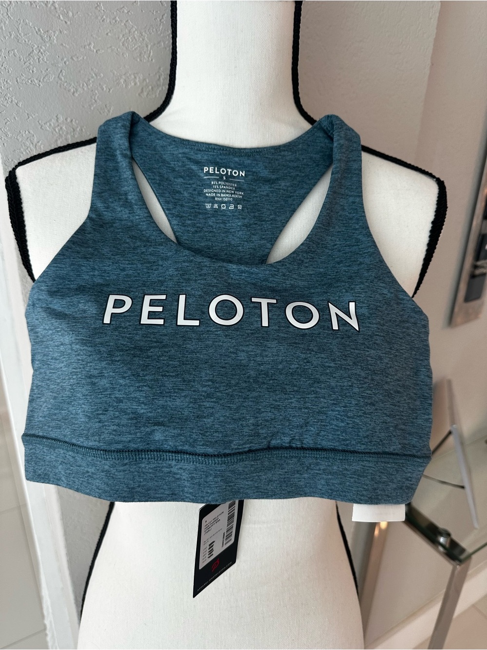 Peloton Blue-Green Racerback Sports Bra with Bold Logo